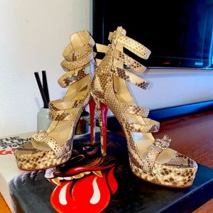 Christian Louboutin python platform strappy heels
